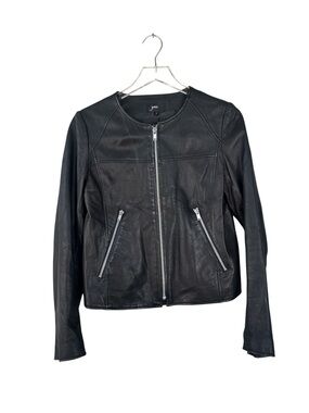 June Genuine Leather Jacket Black Zip Front Cropped Moto Style Size S